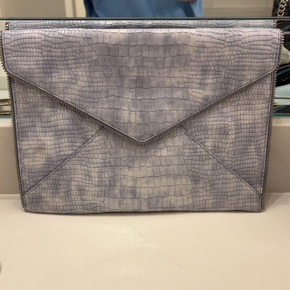 Rebecca Minkoff Gray Crocodile-Embossed Clutch
